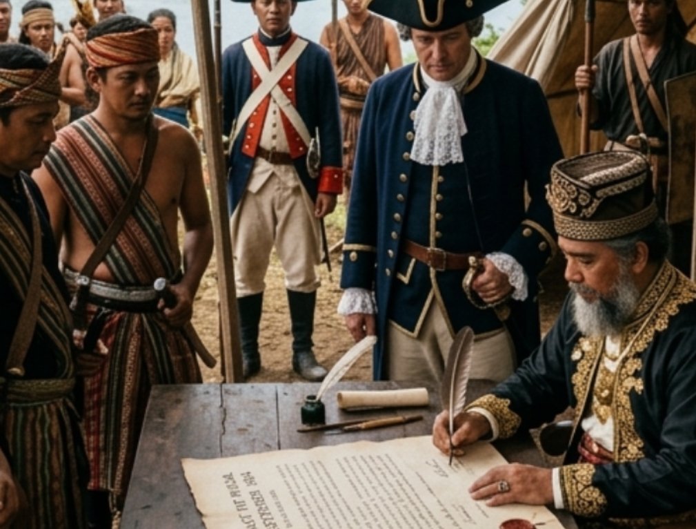 Raja Jacobus Manoppo menandatangani perjanjian di depan para Walak dan petinggi VOC (Ilustrasi)
