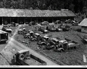 Kakaskasen, 19 November 1945 — Otto Vanger's Garage (repro AWM)
