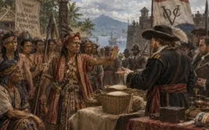 Di hadapan tuntutan Kompeni, para petani Minahasa mempertahankan hasil ladangnya (ilustrasi)
