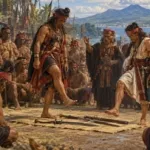 Ritual Malua, sumpah damai orang Minahasa dengan melangkahi senjata tiga kali, sebagaimana dicatat Robertus Padtbrugge pada 1679. (Ilustrasi)