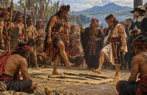 Ritual Malua, sumpah damai orang Minahasa dengan melangkahi senjata tiga kali, sebagaimana dicatat Robertus Padtbrugge pada 1679. (Ilustrasi)