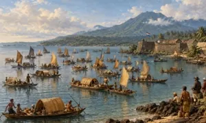 Tiga puluh lima perahu orang Bajo memenuhi Teluk Manado pada 1675, ketika laut menjadi rumah dan jalan kehidupan.(ilustrasi)