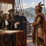 Pertemuan Presiden Maluku Cornelis Francx dan Raja Siau pada awal 1673 (ilustrasi)