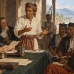 Ilustrasi artistik seorang juru bahasa di loji Kompeni, Manado, tahun 1719.