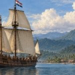 Kapal dagang Belanda jenis fluit berlayar di perairan Teluk Amurang pada abad ke-17.(ilustrasi)