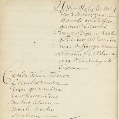 Kepala surat para bobato kepada Gubernur Cornelis van der Duijn, 16 Desember 1693.(Arsip Den Haag)